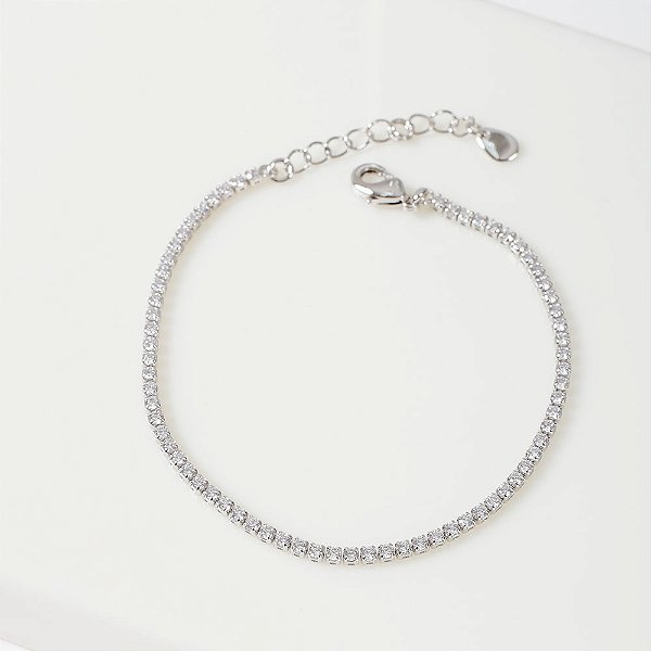 Pulseira Riviera Fina Zircônias Incolor Ródio Branco
