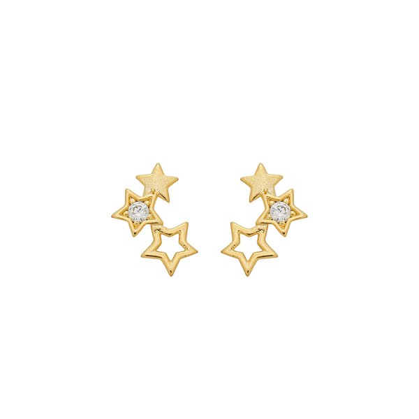 Brinco Estrelas Zircônia Banho de Ouro 18k