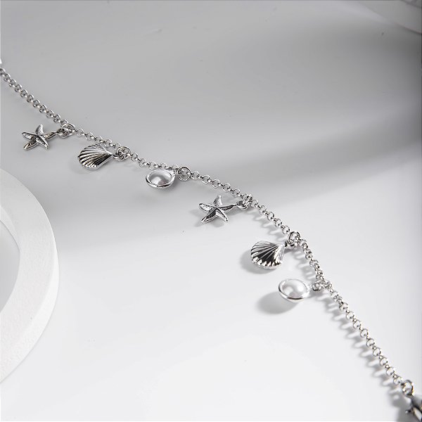 Pulseira Penduricalhos Mar Banho de Ródio Branco