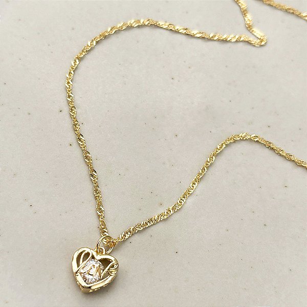 Colar Curto Elos Torcidos Love Incolor Banho de Ouro 18k