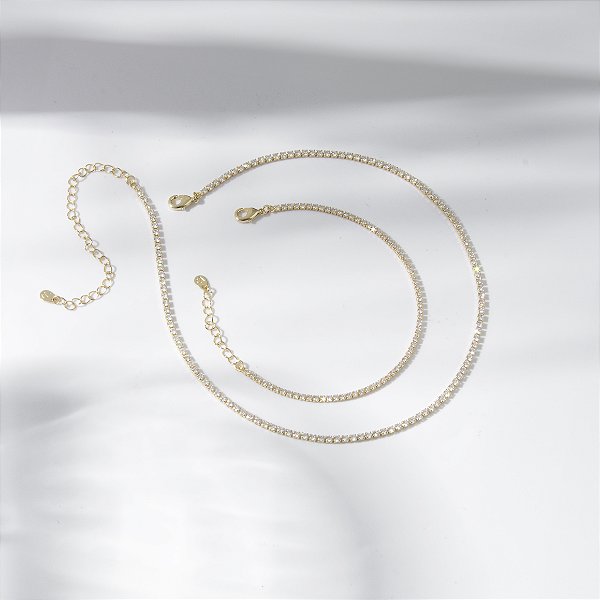 Colar Riviera Fina Incolor Banho de Ouro 18k