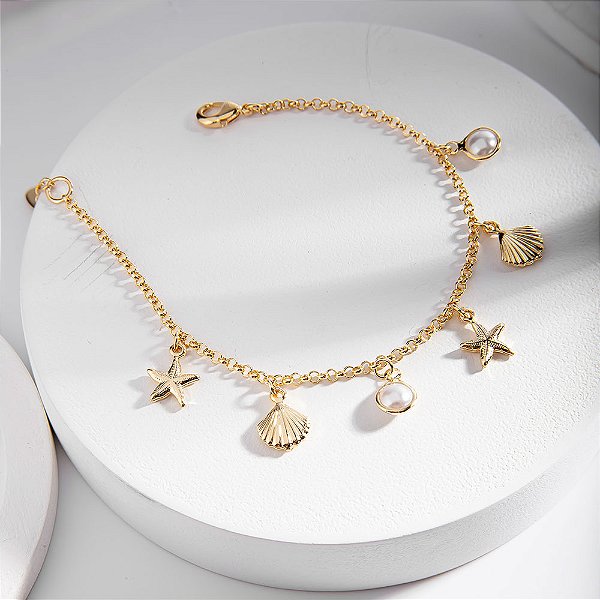 Pulseira Penduricalhos Mar Banho de Ouro 18k