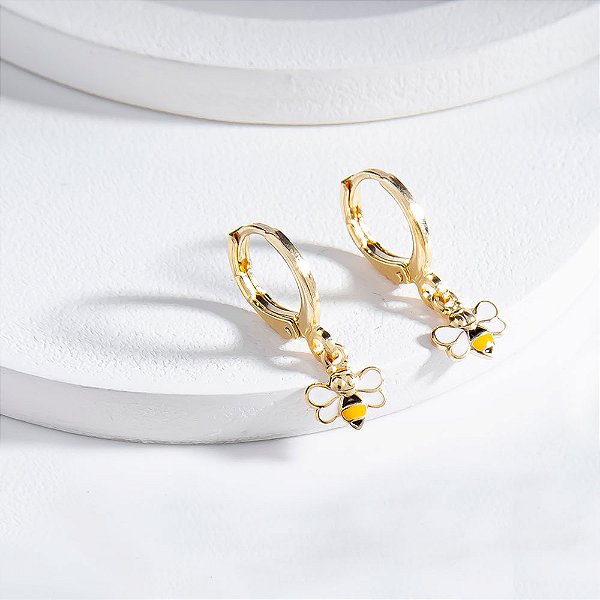 Brinco Infantil VQzinha Argola Abelhinha Banho de Ouro 18k