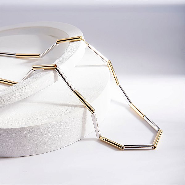 Colar Canutilhos Banho Ouro 18k e Ródio Branco