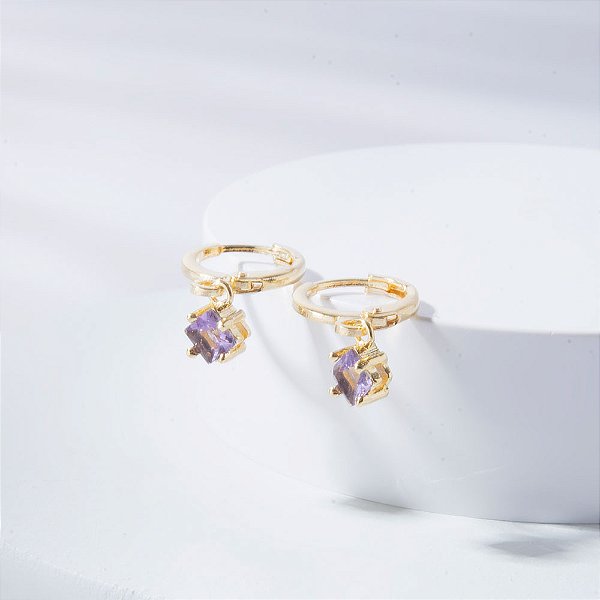 Mini Argola Círculo Zircônia Tanzanita Banho de Ouro 18k