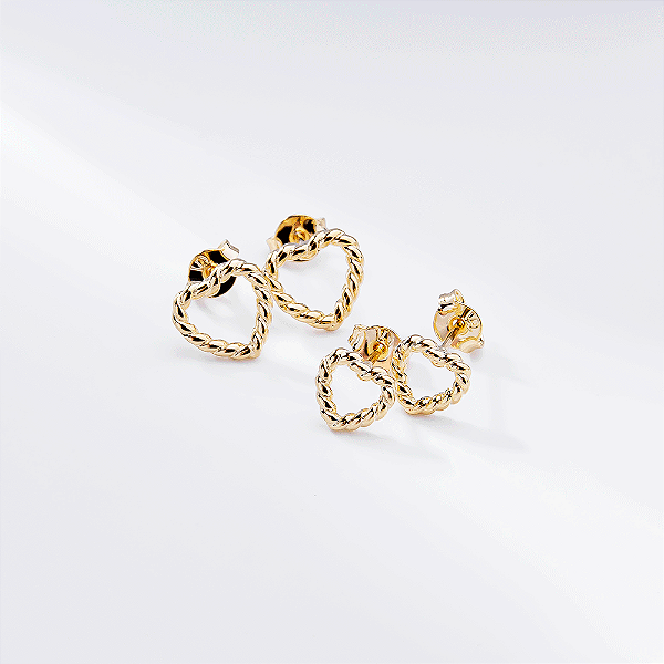 Duo Brincos Coração Torcido Banho de Ouro 18k
