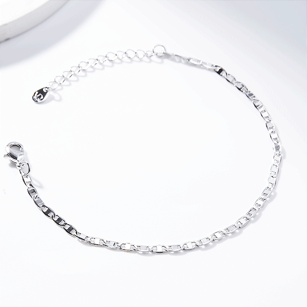 Pulseira Piastrine Mini Elos Banho de Ródio Branco