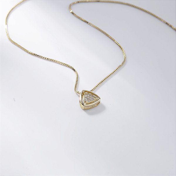 Colar Pingente Triângulo Zircônia Incolor Banho de Ouro 18k