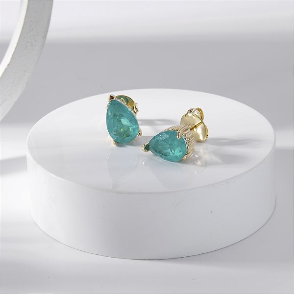 Brinco Gota Média Verde Turmalina Fusion Banho de Ouro 18k