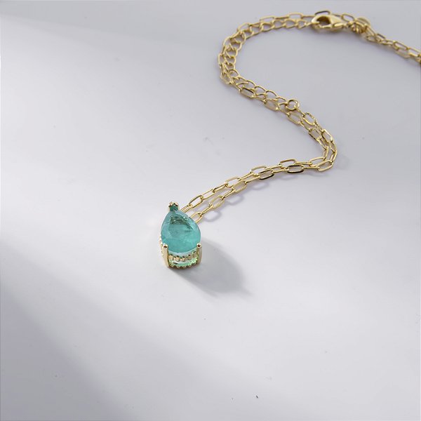 Colar Gota Verde Turmalina Fusion Banho de Ouro 18k