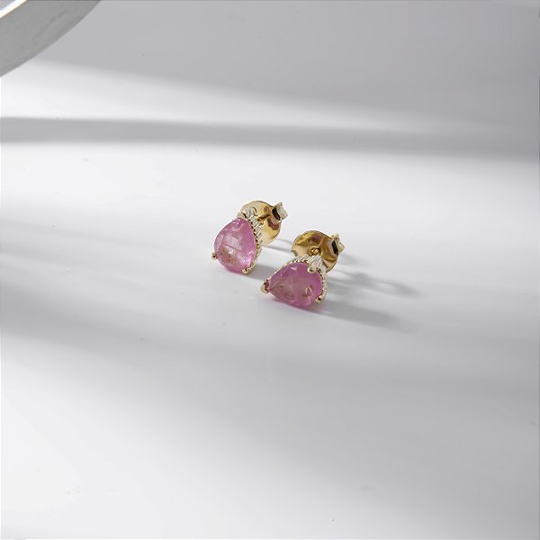 Brinco Gota Pequena Rosa Fusion Banho de Ouro 18k