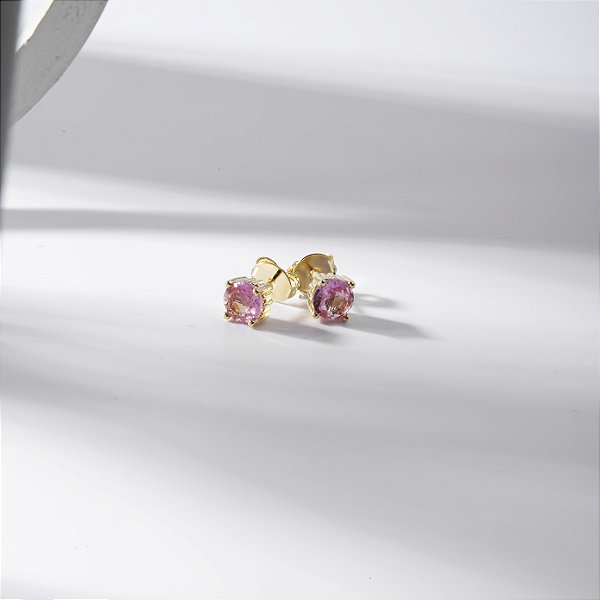 Brinco Redondo Pequeno Rosa Fusion Banho de Ouro 18k