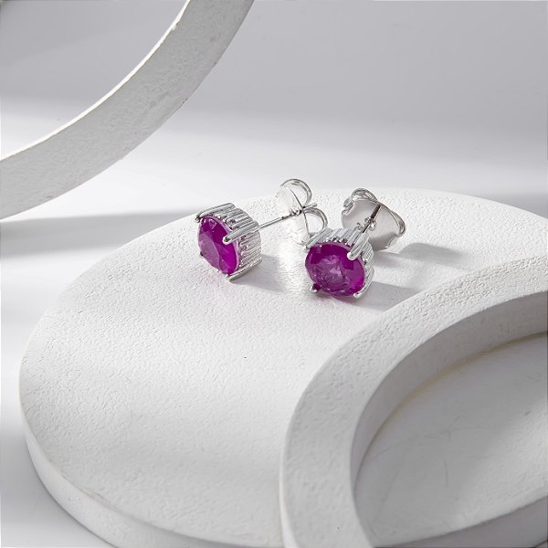 Brinco Redondo Médio Pink Fusion Banho de Ródio Branco