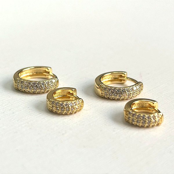 Duo Argolas Zircônias Incolor Banho de Ouro 18k
