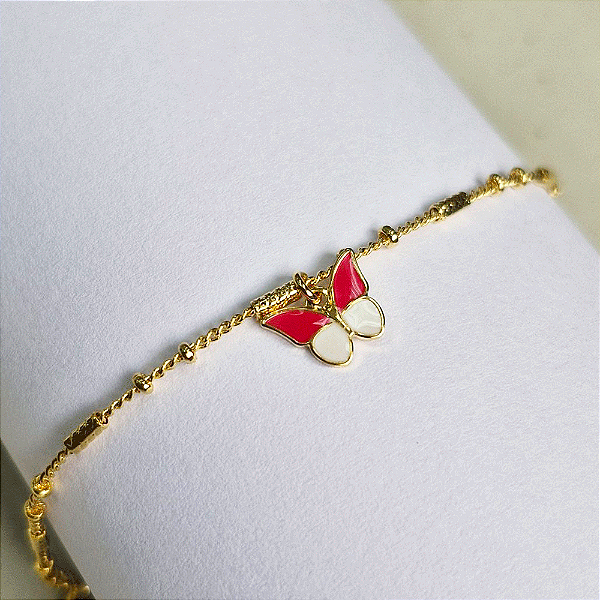 Pulseira Infantil VQzinha Borboleta Pink Banho de Ouro 18k