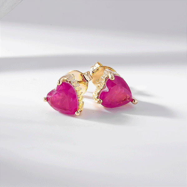 Brinco Coração Médio Pink Fusion Banho de Ouro 18k
