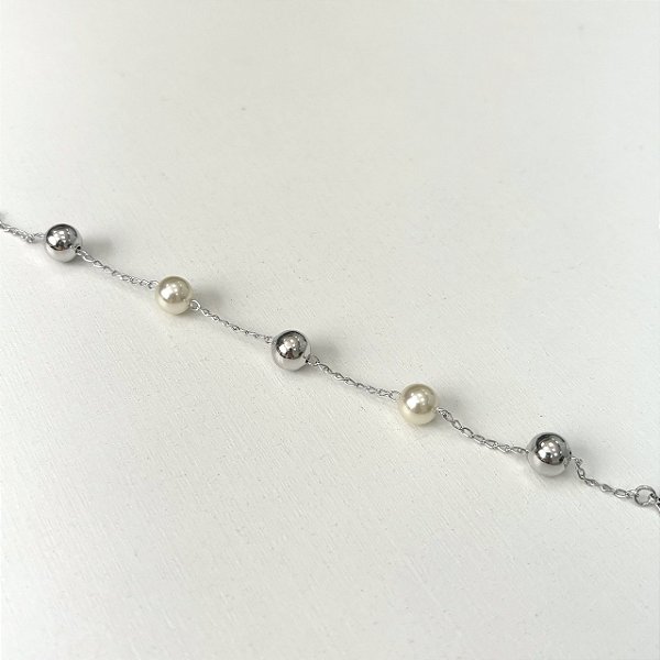 Pulseira Duna Pérolas e Esferas no Banho de Ródio Branco