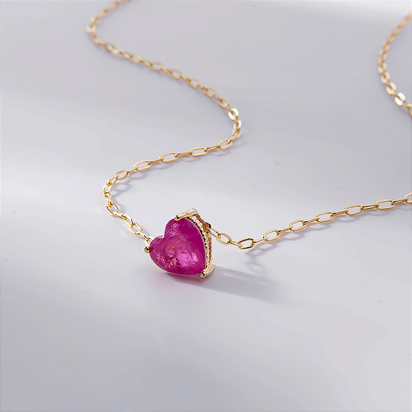 Colar Coração Pink Fusion Banho de Ouro 18k