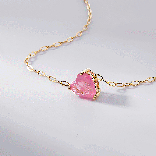 Colar Coração Rosa Fusion Banho de Ouro 18k