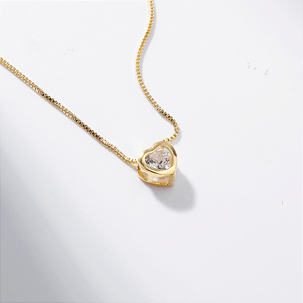 Colar Infantil Coração Zircônia Incolor Banho de Ouro 18k