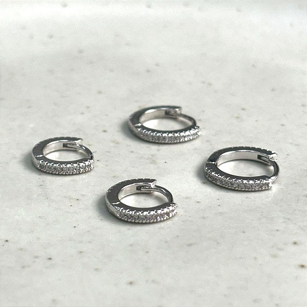 Duo Brinco Argolas Zircônia Incolor Banho de Ródio Branco