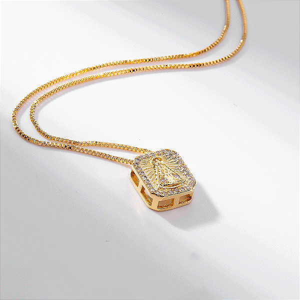 Colar Cravejado Nossa Senhora Aparecida Banho de Ouro 18k
