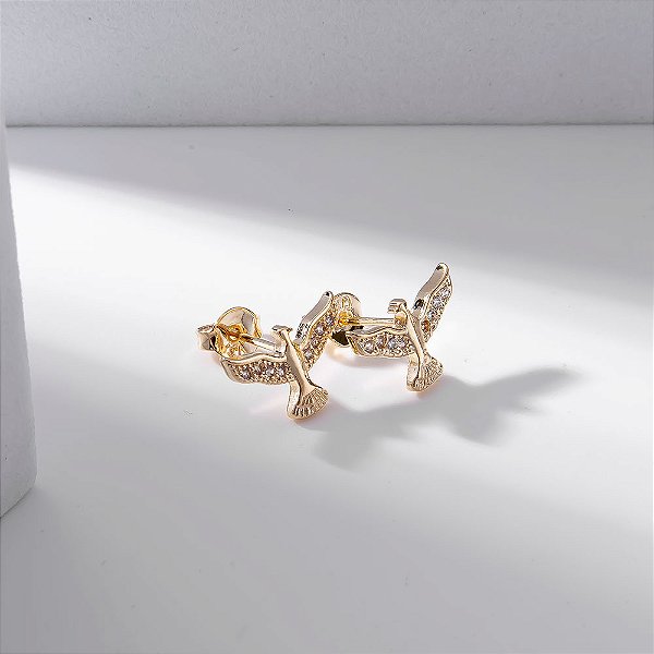 Brinco Espirito Santo Zircônia Incolor Banho de Ouro 18k