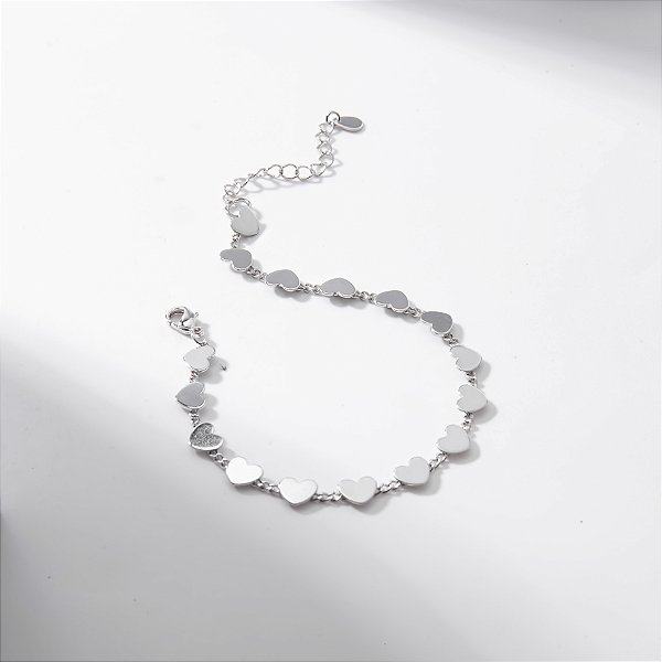 Pulseira Corrente Elos Corações Flat