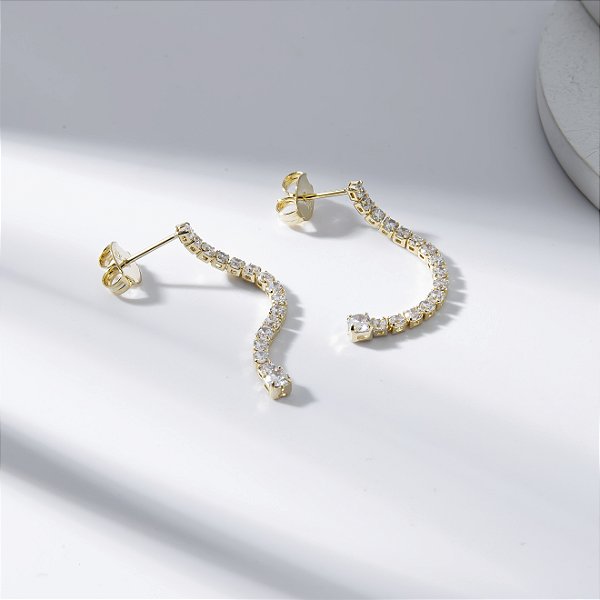 Brinco Riviera Zircônias Banho de Ouro 18k