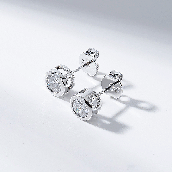 Brinco Ponto de Luz Zircônia Incolor Banho de Ródio Branco