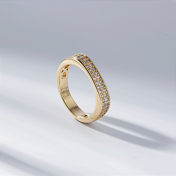 Anel Quadrado Zircônia Incolores Banho de Ouro 18k