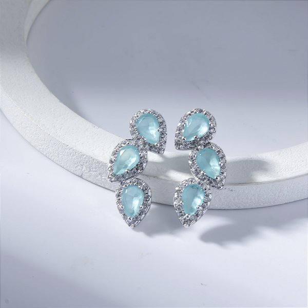 Brinco Ear Cuff Cravejado Zircônia Verde Claro Banho de Ródio Branco
