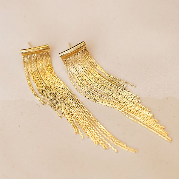 Brinco Médio Franjas Banho de Ouro 18k
