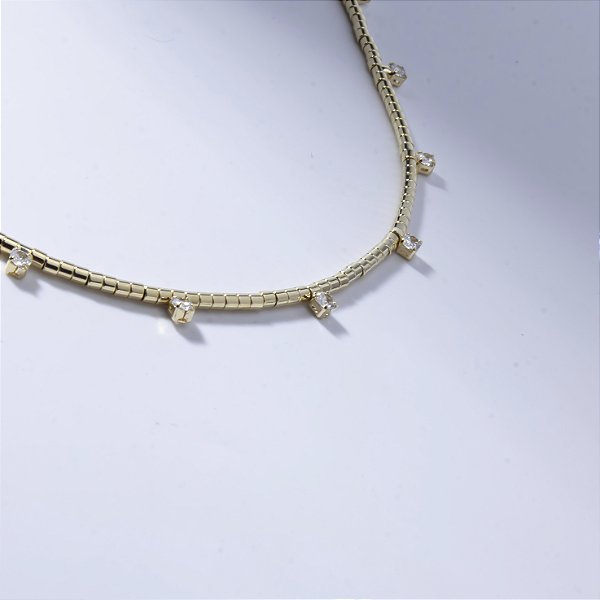 Colar Canutilhos Zircônias Banho de Ouro 18k