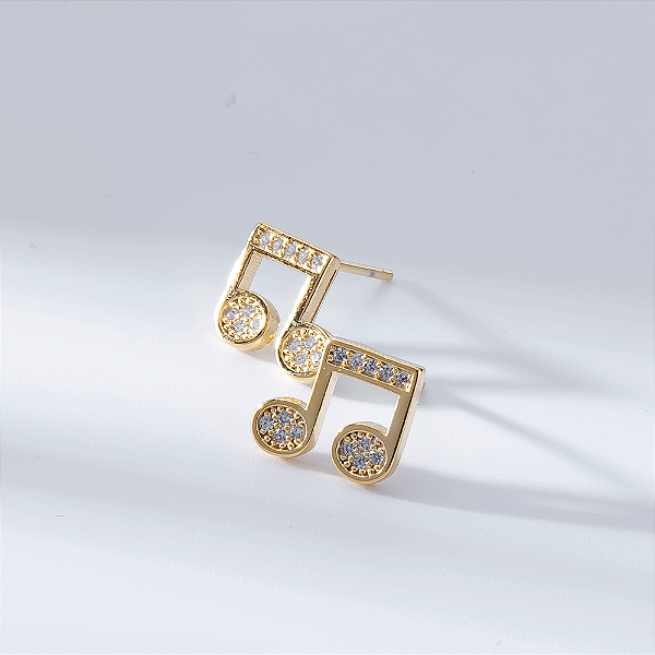 Brinco Nota Musical Zircônia Incolor Banho de Ouro 18k