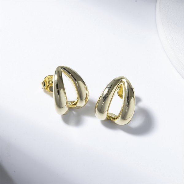 Brinco Earhook Duas Linhas Banho de Ouro 18k