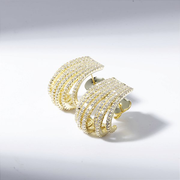 Ear Hook Cravejado Zircônias Banho de Ouro 18k