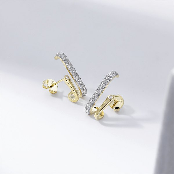 Ear Hook Duplo Cravejado Ponto de Luz Banho de Ouro 18k