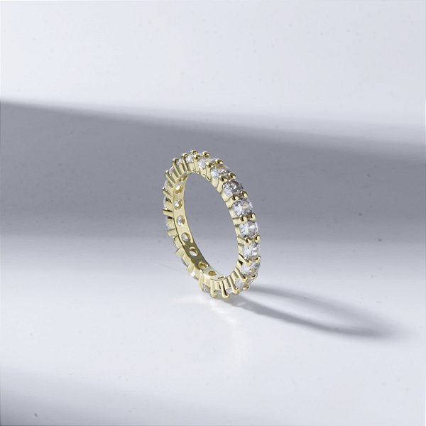 Anel Riviera Zircônias Banho de Ouro 18k
