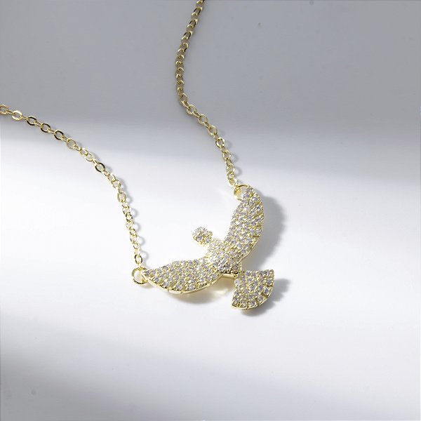 Colar Espírito Santo Zircônias Banho de Ouro 18k