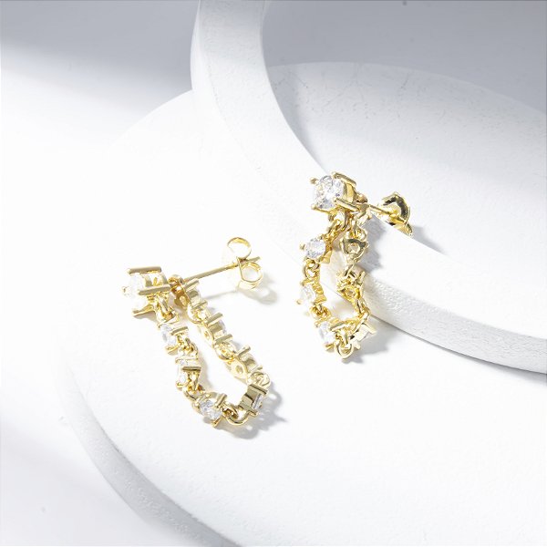 Brinco Ear Line Zircônias Banho de Ouro 18k