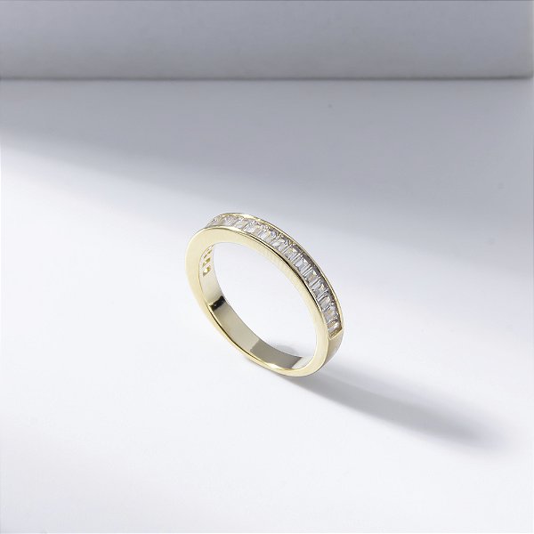 Anel Zircônias Baguetes Incolor Banho de Ouro 18k