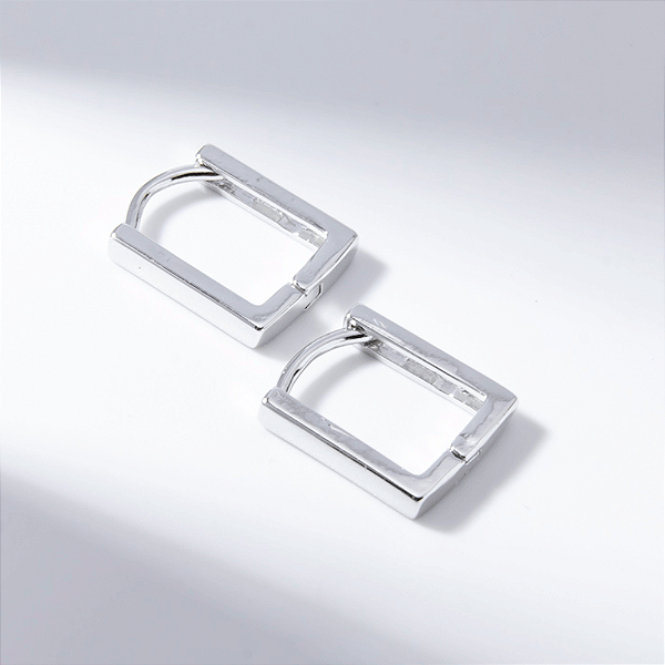 Argola Grande Quadrada Lisa Banho de Ródio Branco