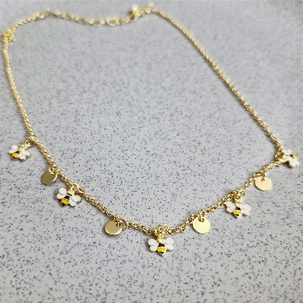Colar Infantil VQzinha Abelhinha Banho de Ouro 18k