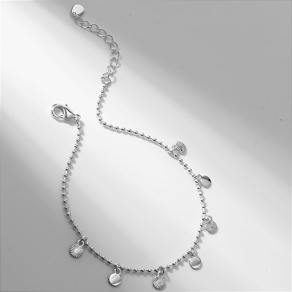 Pulseira Mini Esferas Medalhas Detalhes Banho de Ródio Branco