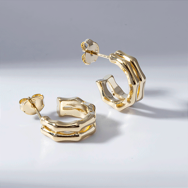 Argola Média Dupla Bones Banho de Ouro 18k