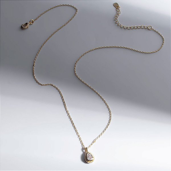 Colar Gota Zircônia Banho de Ouro 18k