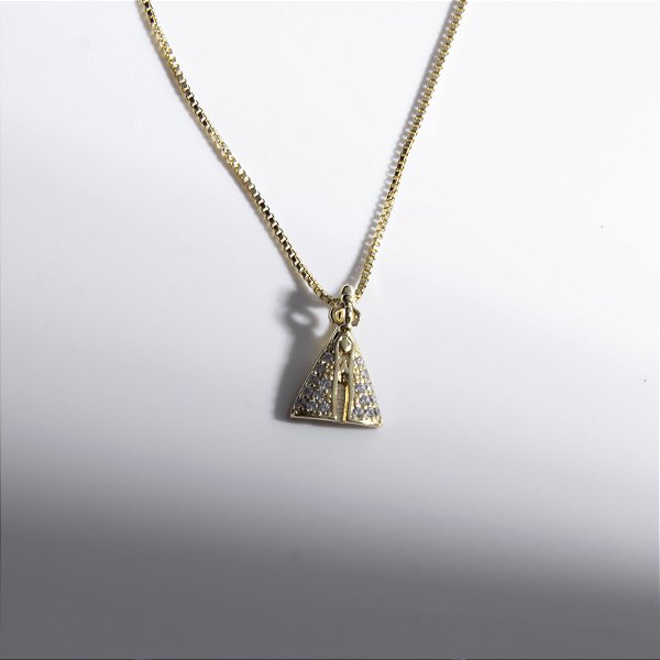 Colar Nossa Senhora Aparecida Pequena Zircônias Banho de Ouro 18k