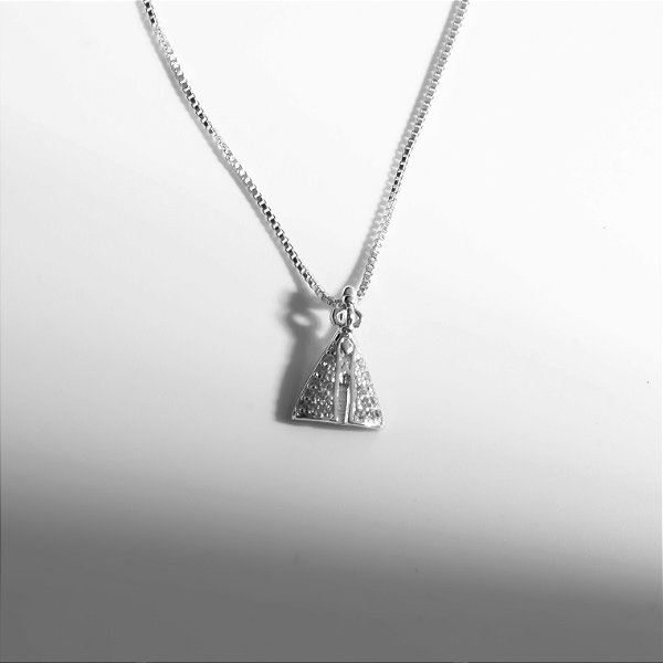 Colar Nossa Senhora Aparecida Pequena Zircônias Banho de Ródio Branco