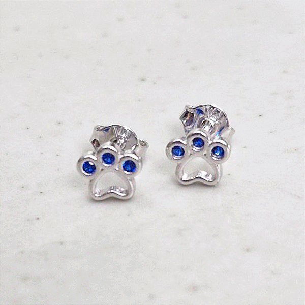 Brinco Pet Patinha Zircônia Safira Banho de Ródio Branco
